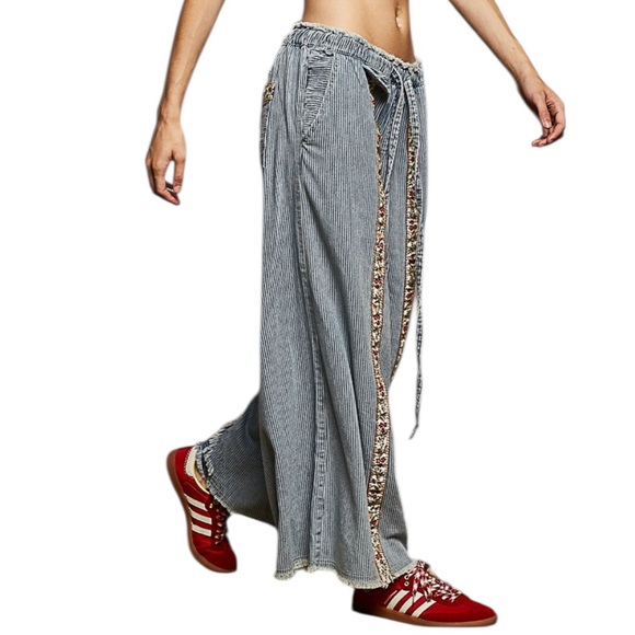 Pol Cotton Denim Stripe with Floral ties and trim Pants - Picture 4 of 8